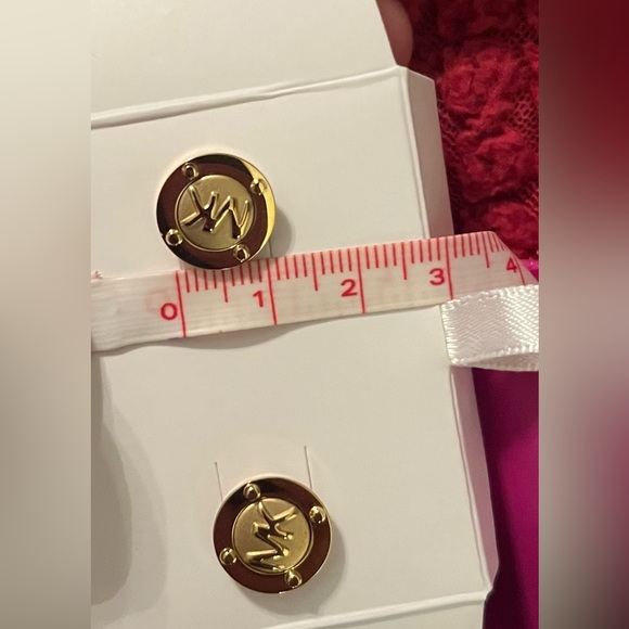 NWT Michael Kors Gold Toned Logo Button Stud Earrings - Picture 4 of 4